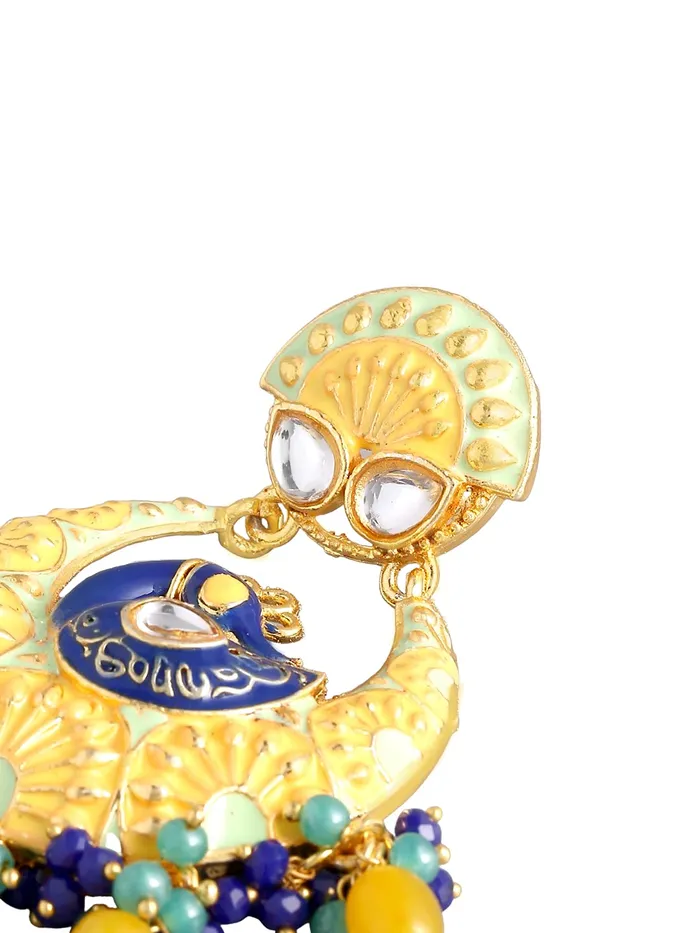 Bracelets Yellow Chimes Yellow Chimes Traditional Gold Toned Yellow Peacock Design Pearl Meenakari Chandbali Earrings for Women and Girls Medium YCTJER91MNKPCKYL