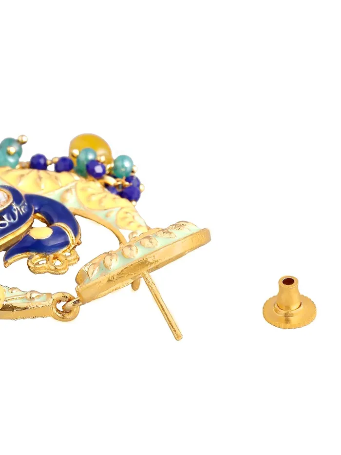 Bracelets Yellow Chimes Yellow Chimes Traditional Gold Toned Yellow Peacock Design Pearl Meenakari Chandbali Earrings for Women and Girls Medium YCTJER91MNKPCKYL