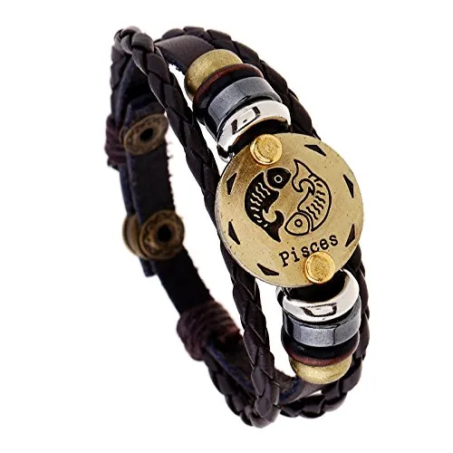 Bracelets Yellow Chimes Yellow Chimes Zodiac Sign Constellation Handmade Brown Leather Bracelet for Men and WomenUnisex Pisces Bracelets Yellow Chimes Yellow Chimes Zodiac Sign Constellation Handmade Brown Leather Bracelet for Men and WomenUnisex Pisces