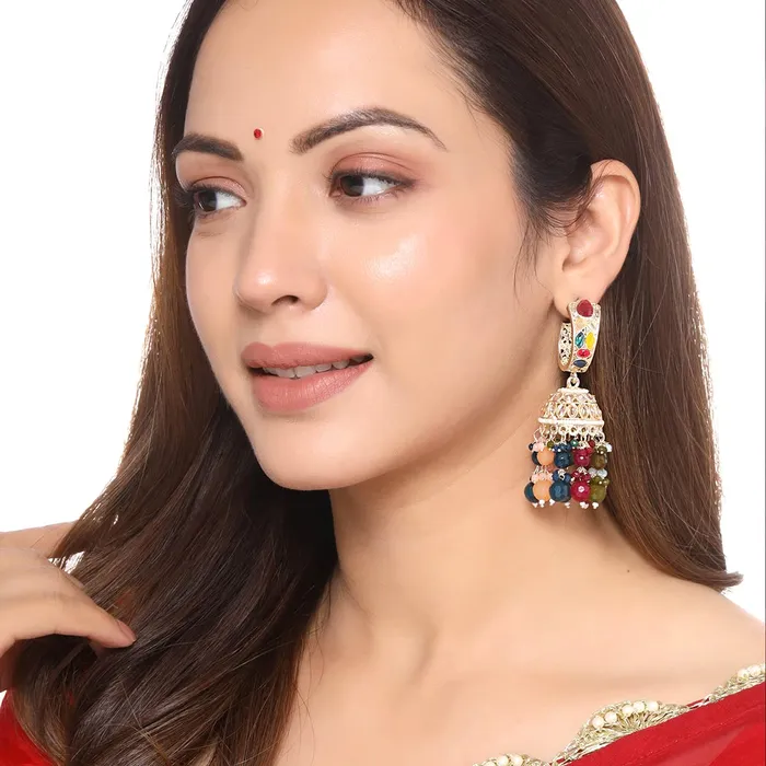 Necklaces Yellow Chimes Yellow Chimes Earrings for Women and Girls Traditional Beads Kundans Jhumka Gold Plated Kundan Beads Drop Jhumki Earrings Birthday Gift for girls and women Anniversary Gift for Wife