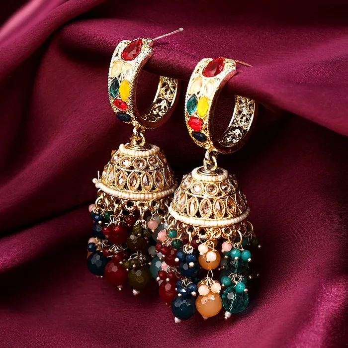 Necklaces Yellow Chimes Yellow Chimes Earrings for Women and Girls Traditional Beads Kundans Jhumka Gold Plated Kundan Beads Drop Jhumki Earrings Birthday Gift for girls and women Anniversary Gift for Wife