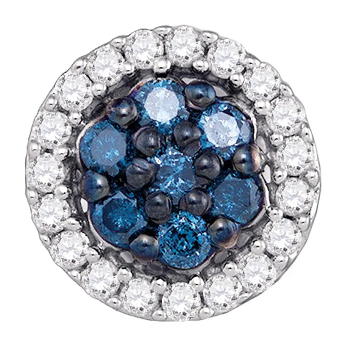 10kt White Gold Womens Round Blue Color Enhanced Diamond Cluster Earrings 38 Cttw mayamila Earrings