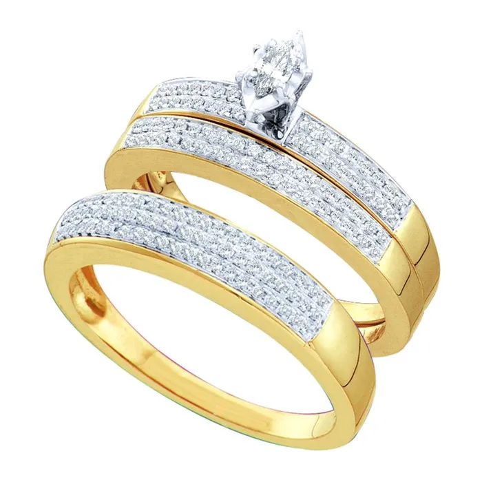 10kt Yellow Gold His Hers Marquise Diamond Solitaire Matching Bridal Wedding Ring Band Set 12 Cttw mayamila Rings 10kt Yellow Gold His Hers Marquise Diamond Solitaire Matching Bridal Wedding Ring Band Set 12 Cttw mayamila Rings
