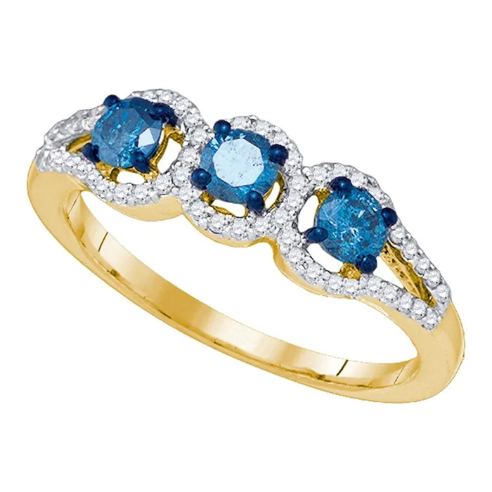 10kt Yellow Gold Womens Round Blue Color Enhanced Diamond 3stone Bridal Wedding Engagement Ring 58 Cttw mayamila Rings 10kt Yellow Gold Womens Round Blue Color Enhanced Diamond 3stone Bridal Wedding Engagement Ring 58 Cttw mayamila Rings