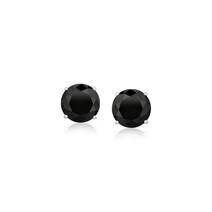 14k White Gold Stud Earrings with Black 6mm Faceted Cubic Zirconia MayaMila Earrings