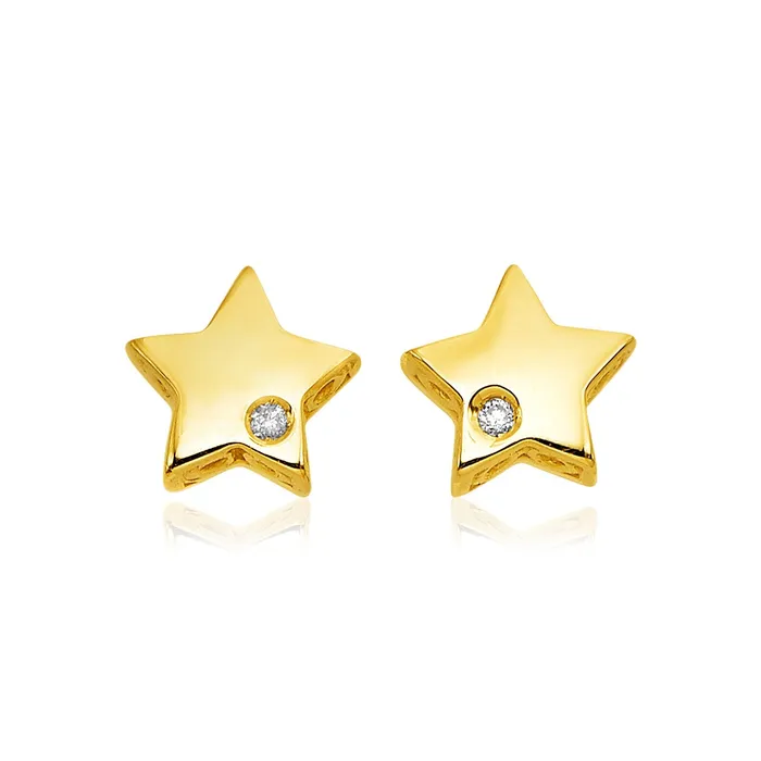 14k Yellow Gold Polished Star Earrings with Diamonds MayaMila Earrings