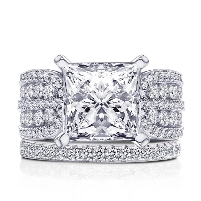 2PCS Princess Cut Sterling Silver Bridal Set in Sterling Silver Shineofdiamond Rings 2PCS Princess Cut Sterling Silver Bridal Set in Sterling Silver Shineofdiamond Rings