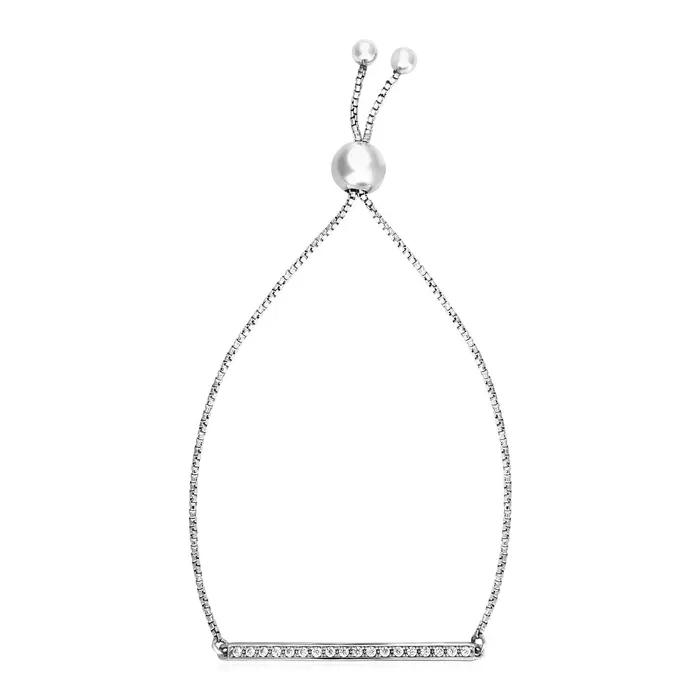 Adjustable Bar Bracelet with Cubic Zirconia in Sterling Silver MayaMila Bracelets Adjustable Bar Bracelet with Cubic Zirconia in Sterling Silver MayaMila Bracelets