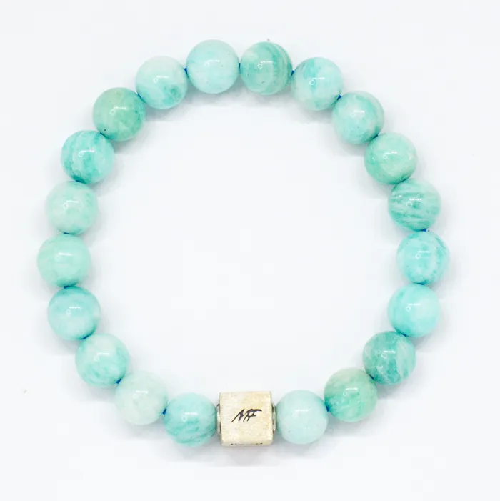 Amazonite Infinity Silver Bead Bracelet 8 MM MF Bracelets