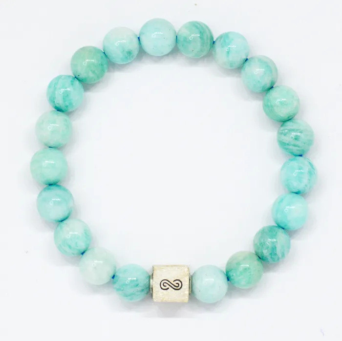 Amazonite Infinity Silver Bead Bracelet 8 MM MF Bracelets