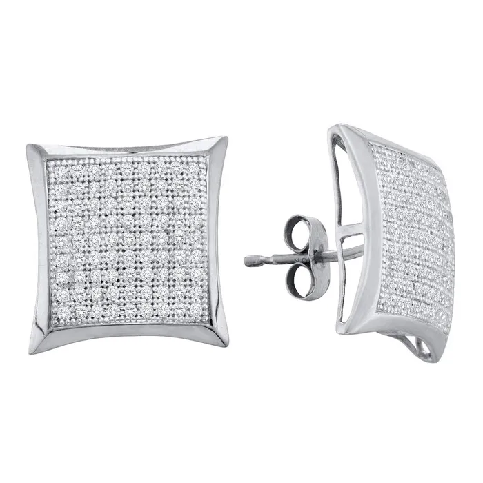 Earrings 10kt White Gold Womens Round Diamond Convex Square Kite Cluster Earrings 12 Cttw mayamila Earrings 10kt White Gold Womens Round Diamond Convex Square Kite Cluster Earrings 12 Cttw mayamila