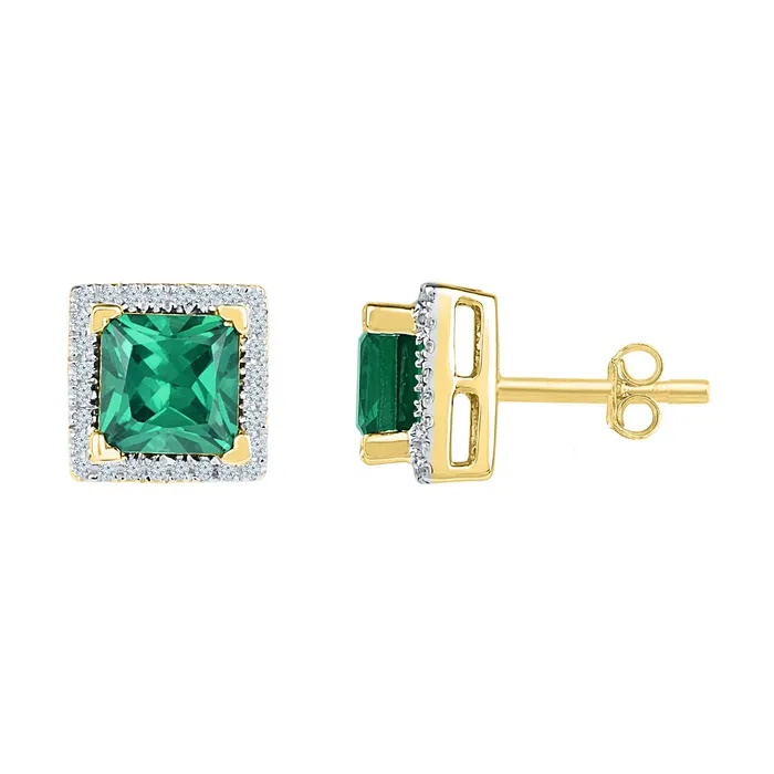Earrings mayamila 10kt Yellow Gold Womens Princess LabCreated Emerald Solitaire Stud Earrings 134 Cttw Earrings mayamila 10kt Yellow Gold Womens Princess LabCreated Emerald Solitaire Stud Earrings 134 Cttw