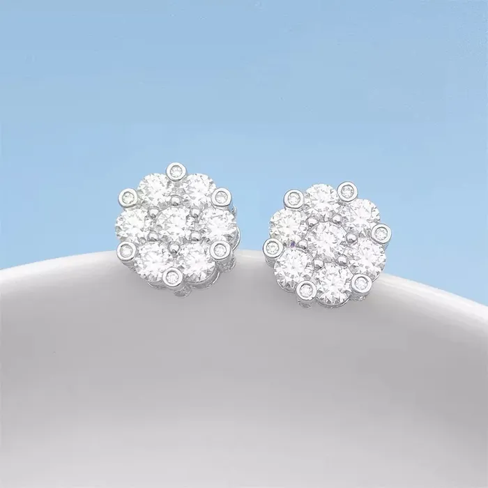Earrings Mystic Flavia Roman Iced MOISSANITE Round Silver Earrings