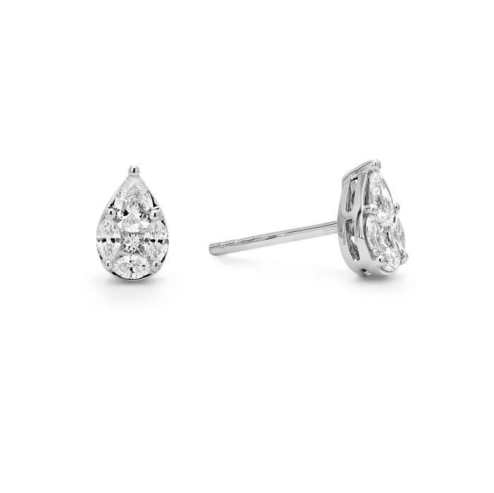 Earrings Pear Invisible Diamond Studs The Private Room Fine Jewelry