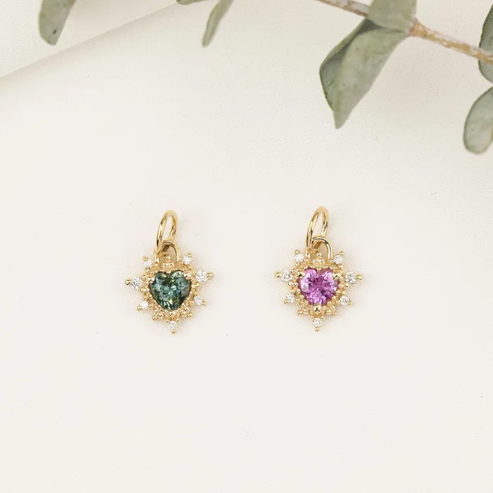 Envero Jewelry Earrings Halo Heart Sapphire Charm 14K Gold