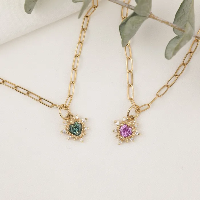 Envero Jewelry Earrings Halo Heart Sapphire Charm 14K Gold Envero Jewelry Earrings Halo Heart Sapphire Charm 14K Gold