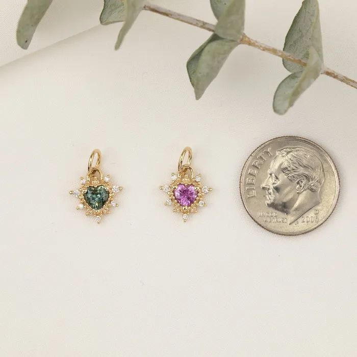 Envero Jewelry Earrings Halo Heart Sapphire Charm 14K Gold Envero Jewelry Earrings Halo Heart Sapphire Charm 14K Gold