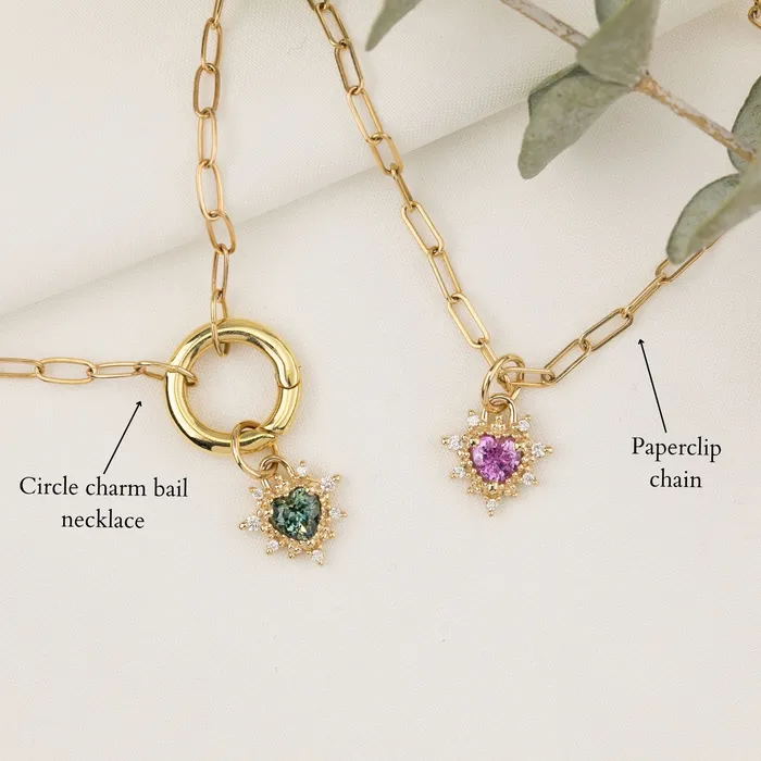 Envero Jewelry Earrings Halo Heart Sapphire Charm 14K Gold Envero Jewelry Earrings Halo Heart Sapphire Charm 14K Gold