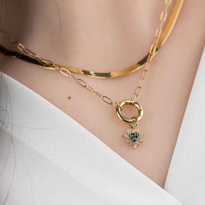 Envero Jewelry Earrings Halo Heart Sapphire Charm 14K Gold Envero Jewelry Earrings Halo Heart Sapphire Charm 14K Gold