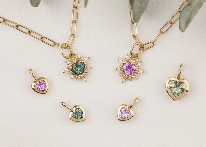 Envero Jewelry Earrings Halo Heart Sapphire Charm 14K Gold Envero Jewelry Earrings Halo Heart Sapphire Charm 14K Gold