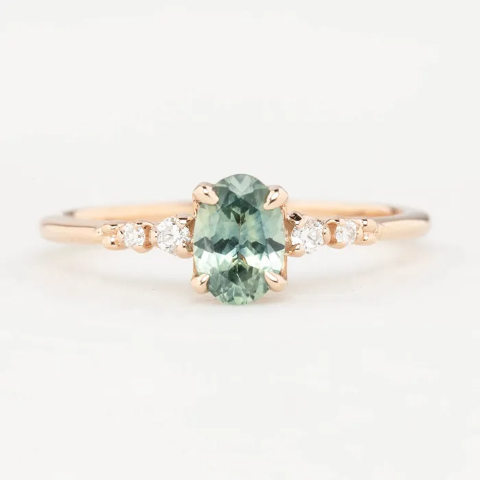 Envero Jewelry Estel Fleur Four Prongs Ring 067ct Parti Green Blue Montana Sapphire 14K Rose Gold One of a kind Rings Envero Jewelry Estel Fleur Four Prongs Ring 067ct Parti Green Blue Montana Sapphire 14K Rose Gold One of a kind Rings