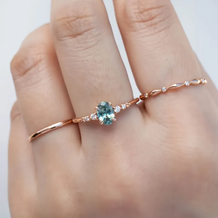 Envero Jewelry Estel Fleur Four Prongs Ring 067ct Parti Green Blue Montana Sapphire 14K Rose Gold One of a kind Rings Envero Jewelry Estel Fleur Four Prongs Ring 067ct Parti Green Blue Montana Sapphire 14K Rose Gold One of a kind Rings