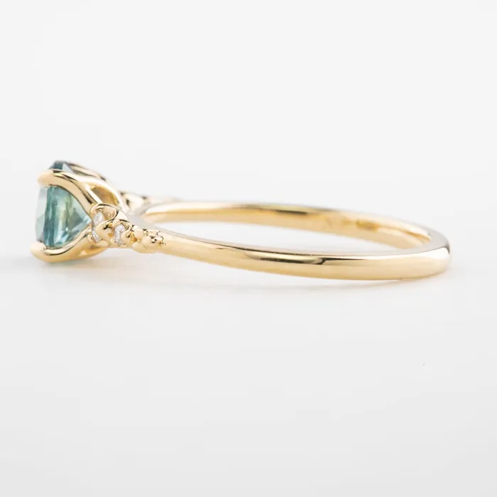 Envero Jewelry Rings Estel Fleur Four Prongs Ring 114ct Parti Blue Green Montana Sapphire 14k Yellow Gold One of a kind Envero Jewelry Rings Estel Fleur Four Prongs Ring 114ct Parti Blue Green Montana Sapphire 14k Yellow Gold One of a kind