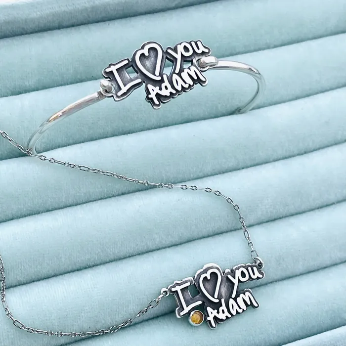 HeidiJHale Designs Bracelets Sterling Silver Framed Handwritten Necklace or Bracelet
