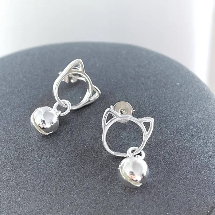 Jingle Cat Bell Stud Earrings Peace Love Bling Earrings