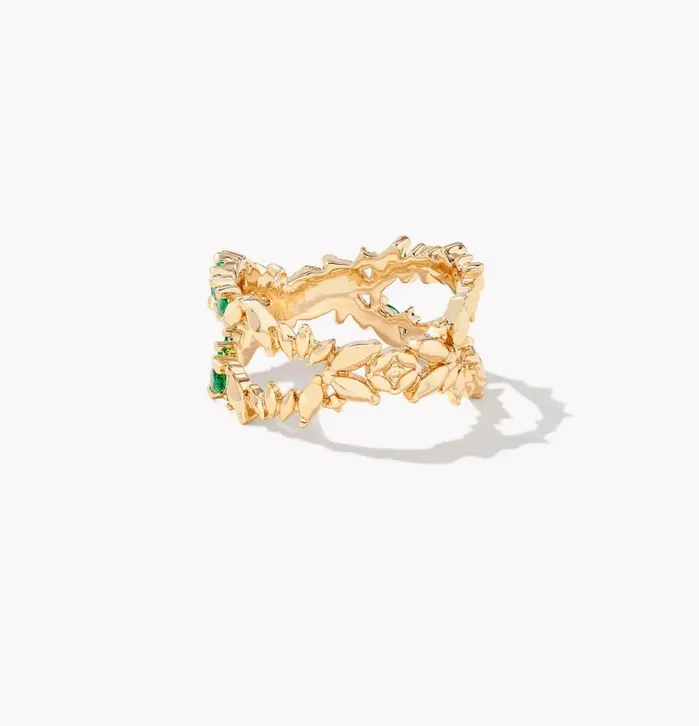 KENDRA SCOTT Rings KENDRA SCOTT Rosalie Gold Double Band Ring in Green Crystal 9608871925 Sz 7