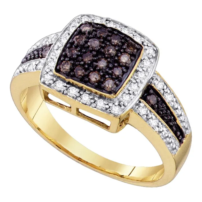 mayamila 10kt Yellow Gold Womens Round Brown Color Enhanced Diamond Cluster Ring 12 Cttw Size 8 Rings mayamila 10kt Yellow Gold Womens Round Brown Color Enhanced Diamond Cluster Ring 12 Cttw Size 8 Rings