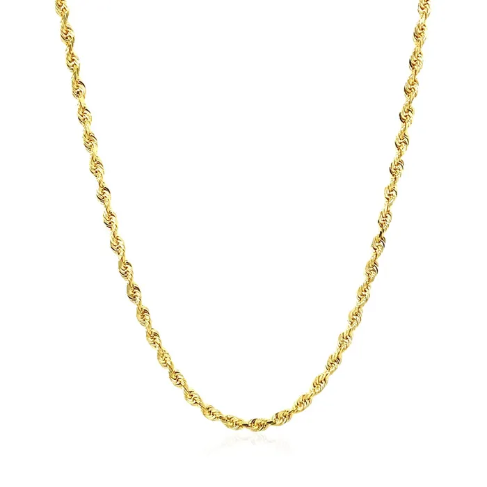 MayaMila Necklaces 25mm 14k Yellow Gold Solid Diamond Cut Rope Chain