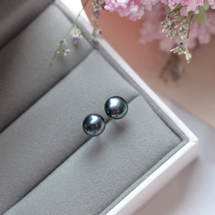 Mystic Flavia Earrings Black Natural Pearl Stud Silver Earrings 9 MM