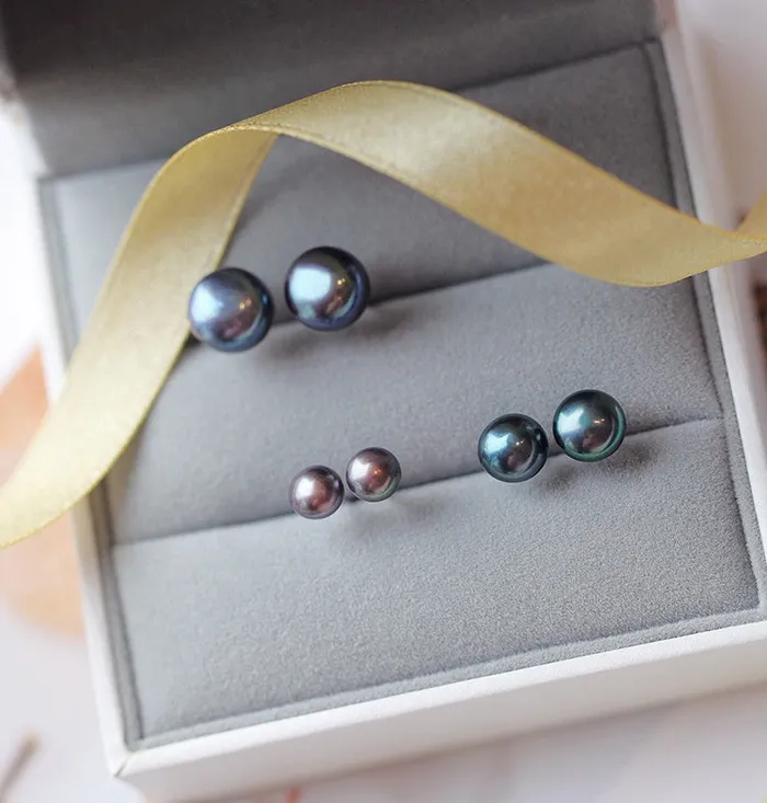 Mystic Flavia Earrings Black Natural Pearl Stud Silver Earrings 9 MM