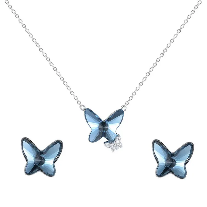 Necklaces Mystic Flavia Blue Butterfly Swarovski Silver Necklace Set
