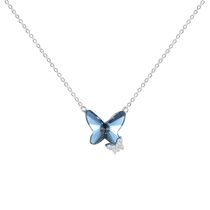 Necklaces Mystic Flavia Blue Butterfly Swarovski Silver Necklace Set