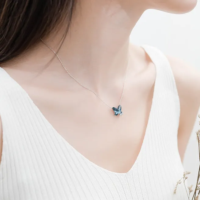 Necklaces Mystic Flavia Blue Butterfly Swarovski Silver Necklace Set