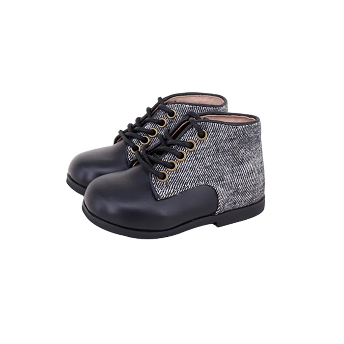 Perroquet Shoes Rings Perroquet Baby Black LeatherTwill Combo Lace Shoes Black Perroquet Shoes Rings Perroquet Baby Black LeatherTwill Combo Lace Shoes Black