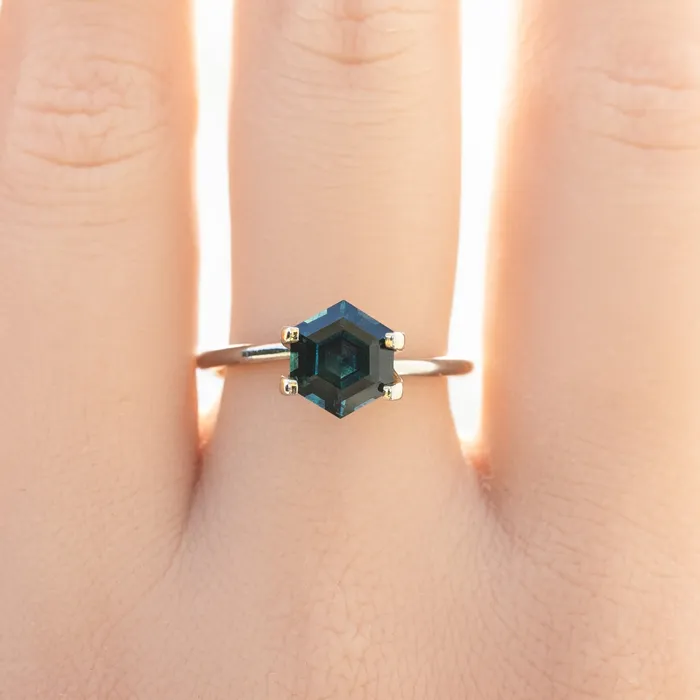 Rings 18ct Hexagon Cut Deep Blue Green Montana Sapphire SF350 Envero Jewelry Rings 18ct Hexagon Cut Deep Blue Green Montana Sapphire SF350 Envero Jewelry