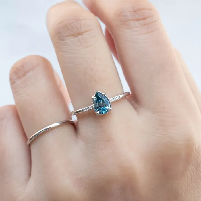 Rings Envero Jewelry Grace Ring 062ct Pear Cut Blue Montana Sapphire 14k White Gold One of a kind Rings Envero Jewelry Grace Ring 062ct Pear Cut Blue Montana Sapphire 14k White Gold One of a kind