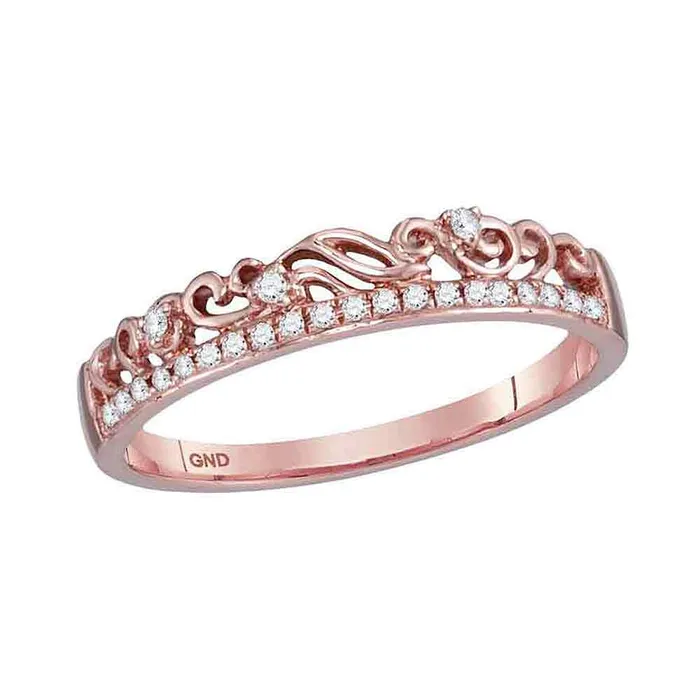 Rings mayamila 10kt Rose Gold Womens Round Diamond Floral Accent Stackable Band Ring 112 Cttw Rings mayamila 10kt Rose Gold Womens Round Diamond Floral Accent Stackable Band Ring 112 Cttw