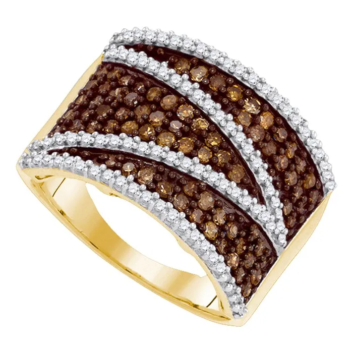 Rings mayamila 10kt Yellow Gold Womens Round Cognacbrown Color Enhanced Diamond Stripe Band Ring 100 Cttw Rings mayamila 10kt Yellow Gold Womens Round Cognacbrown Color Enhanced Diamond Stripe Band Ring 100 Cttw