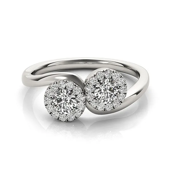 Rings MayaMila 14k White Gold Halo Set Round Two Stone Diamond Ring 38 cttw