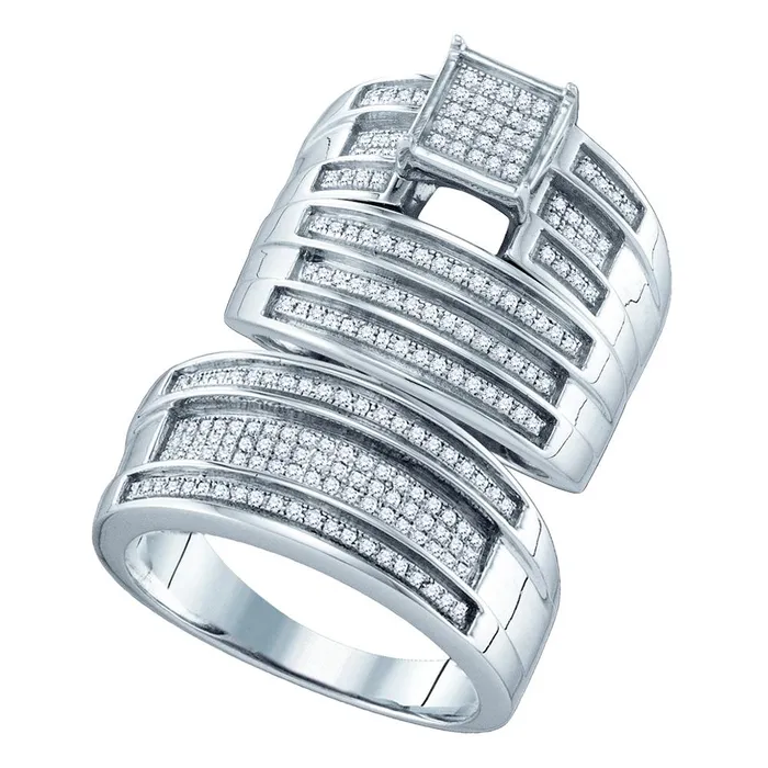 Rings mayamila Sterling Silver His Hers Round Diamond Cluster Matching Bridal Wedding Ring Band Set 12 Cttw Rings mayamila Sterling Silver His Hers Round Diamond Cluster Matching Bridal Wedding Ring Band Set 12 Cttw