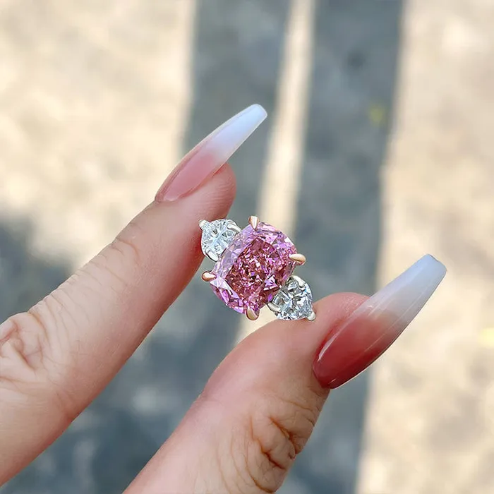 Rings Two Tone Cushion Cut Three Stone Pink Gemstone Sterling Silver Engagement Ring shineofdiamond