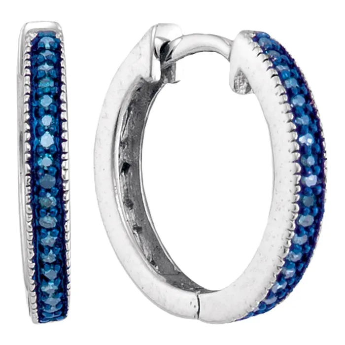 Sterling Silver Womens Round Blue Color Enhanced Diamond Single Row Hoop Earrings 110 Cttw mayamila Earrings Sterling Silver Womens Round Blue Color Enhanced Diamond Single Row Hoop Earrings 110 Cttw mayamila Earrings