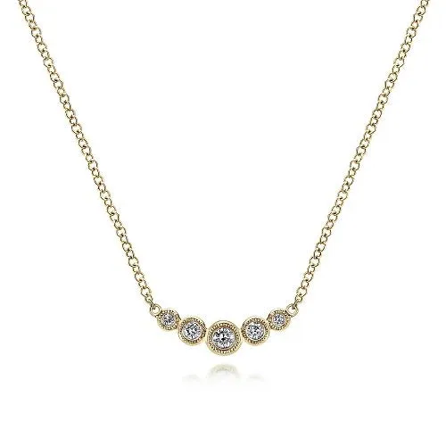 14K Yellow Gold Curved Round Diamond Bar Necklace GABRIEL CO Necklaces