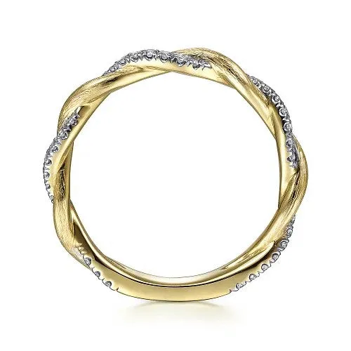 14K Yellow Gold Twisted Diamond Stackable Ring GABRIEL CO Rings