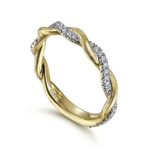 14K Yellow Gold Twisted Diamond Stackable Ring GABRIEL CO Rings