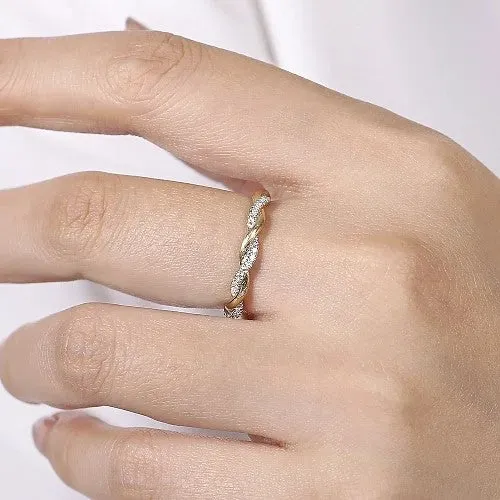 14K Yellow Gold Twisted Diamond Stackable Ring GABRIEL CO Rings